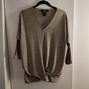 Midnight Velvet Women's Olive And Gold Twist Front Knit Top